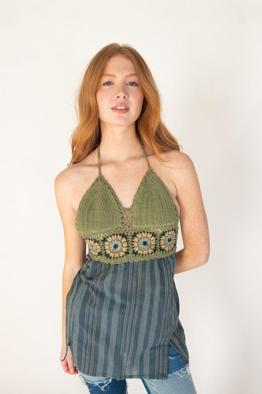 Crochet Top Striped Skirt Mini Dress Product Image