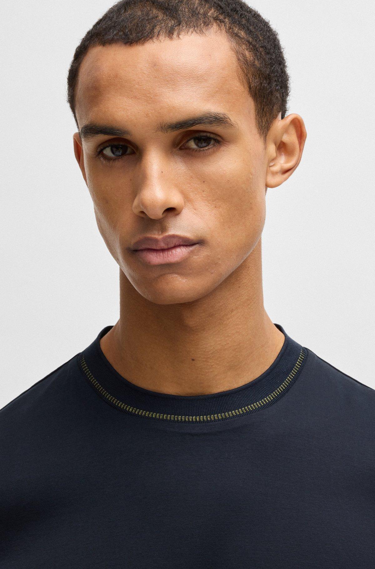 Mercerized-cotton slim-fit T-shirt with collar stripe Product Image