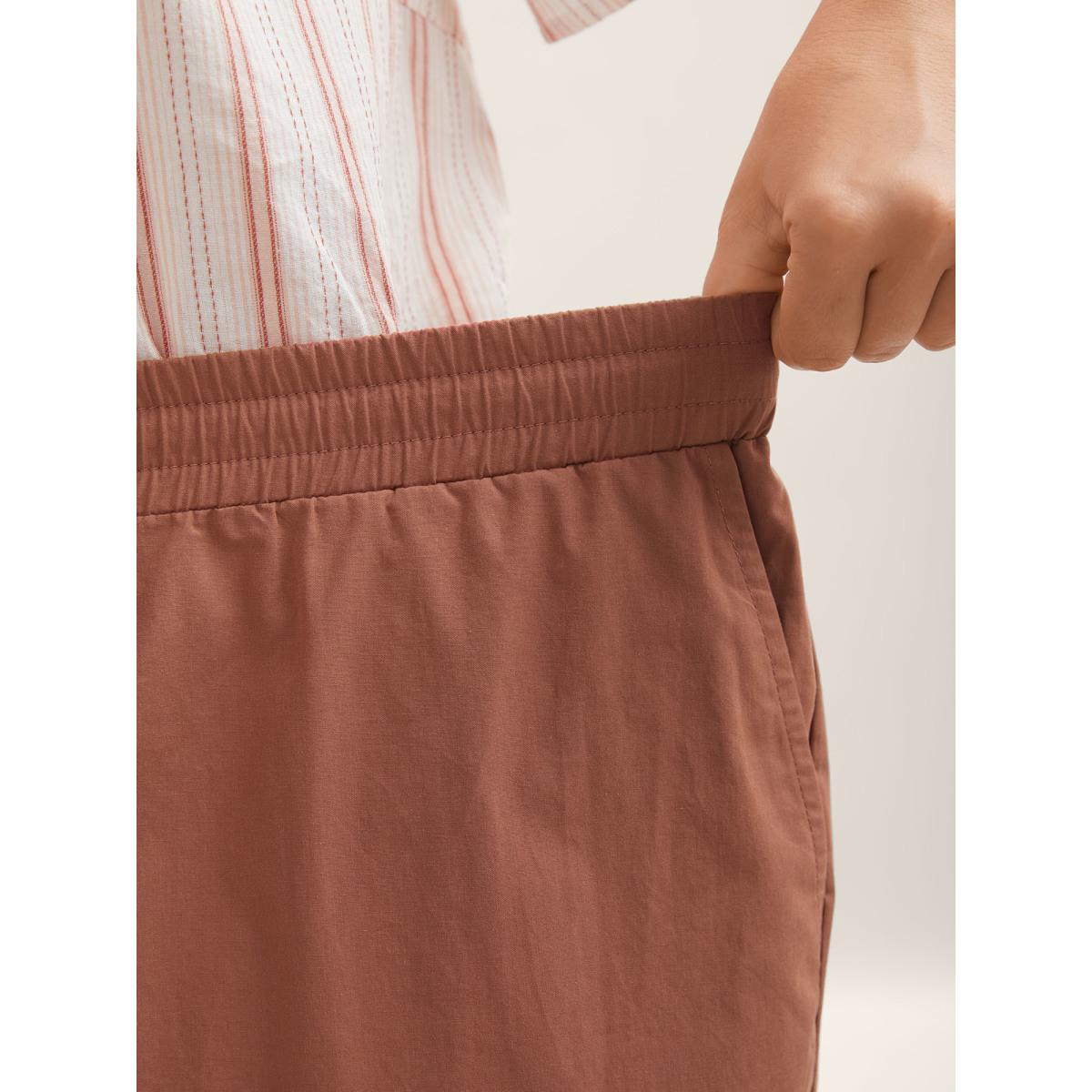 Plus Size Cotton Drawstring Straight-Leg Pants Women Rust Boho Straight Leg Mid Rise Vacation Pants BloomChic 22-24/3X Product Image