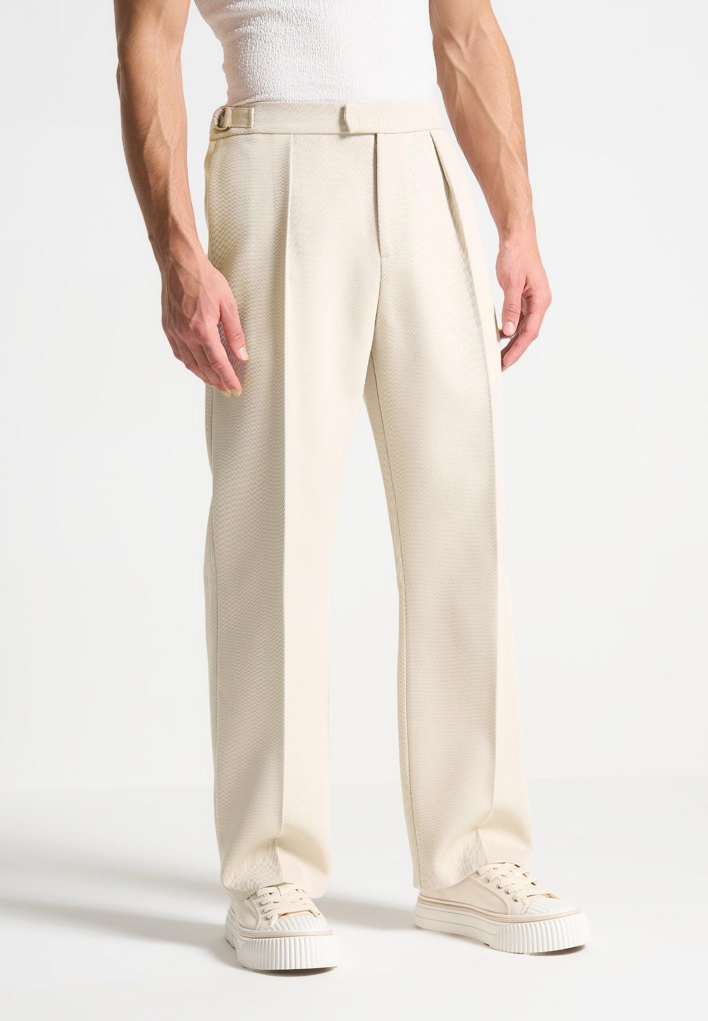 Dorian - Relaxed Fit Twill Pleated Tailored Trousers - Cream Male Product Image