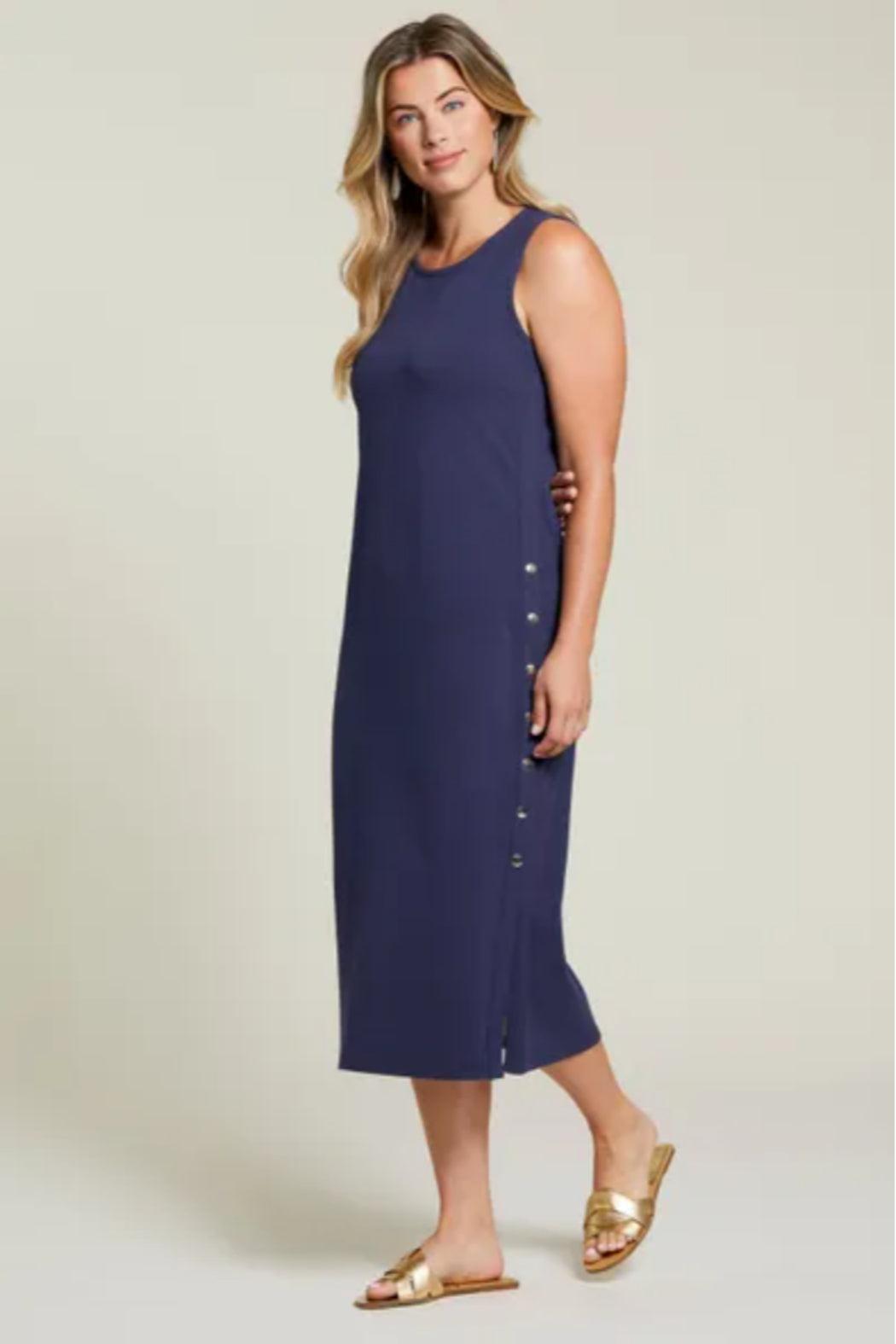 SLEEVELESS MIDI DRESS WITH SIDE SNAPS Product Image