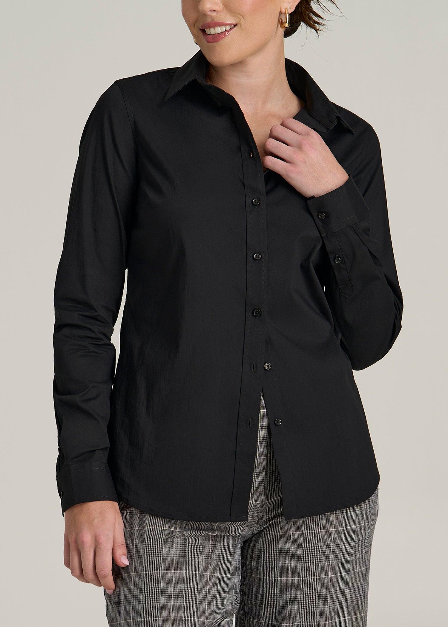 Slim Fit Button-Up Shirt for Tall Women in Black Female Product Image