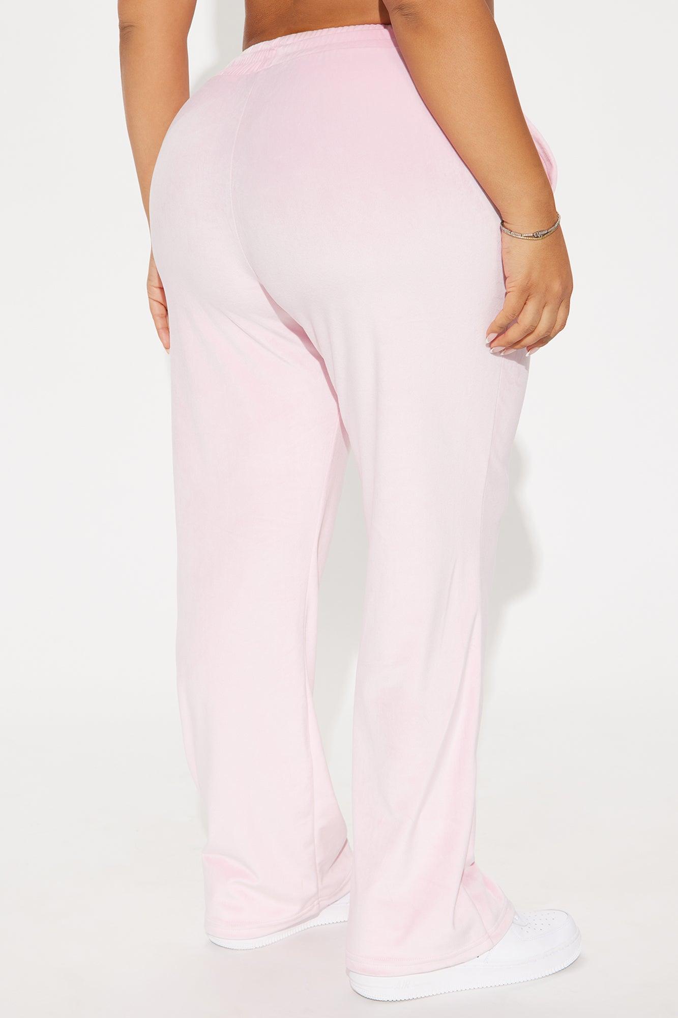 Von Dutch Velour Rhinestone Wide Leg Pant - Pink Product Image
