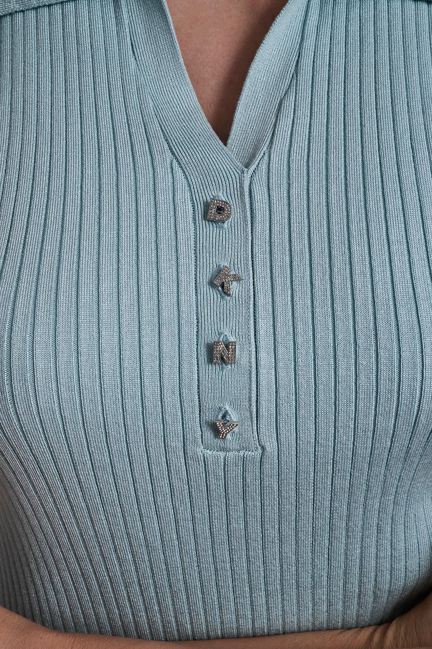 RIBBED POLO WITH RHINESTONE BUTTONS Product Image