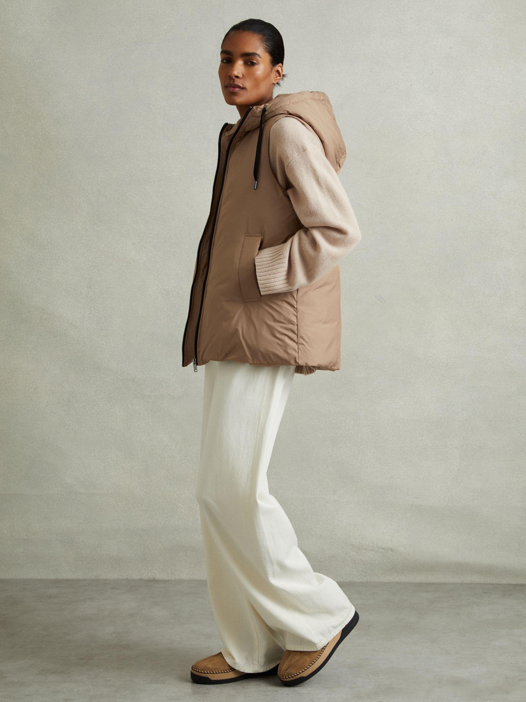 Padded Hooded Gilet in Camel Product Image