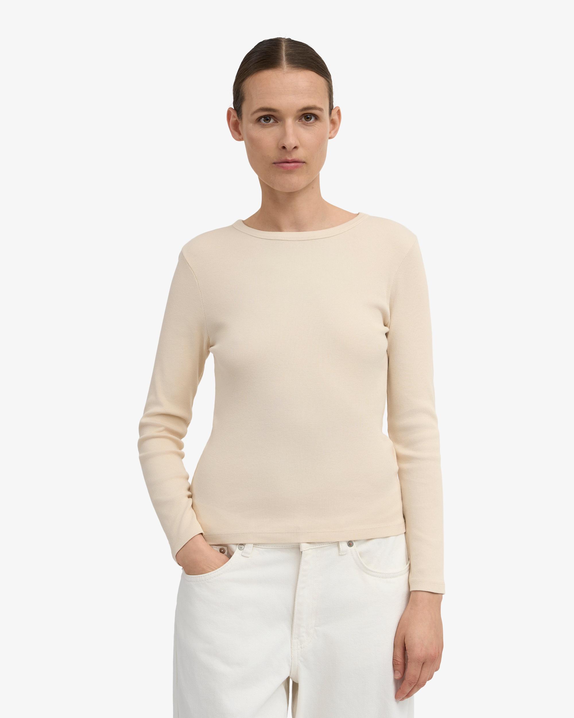 Women Organic Rib LS T-Shirt - Ivory White Product Image