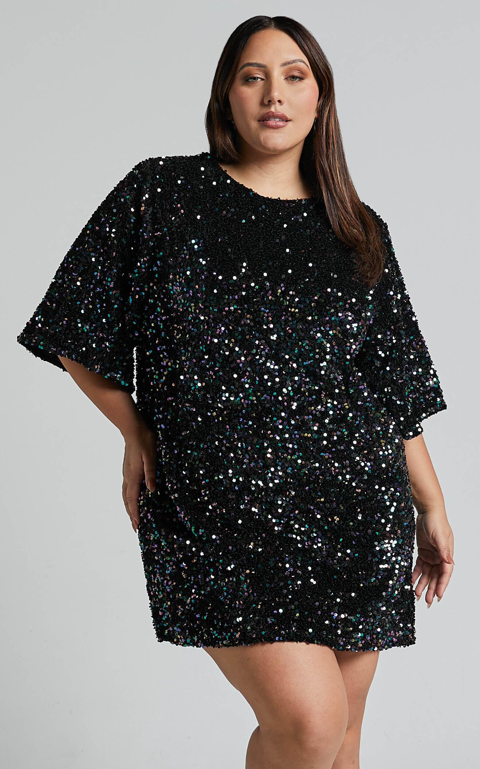Valetta Mini Dress - Sequin low back shift dress in Midnight Blue Sequin Product Image