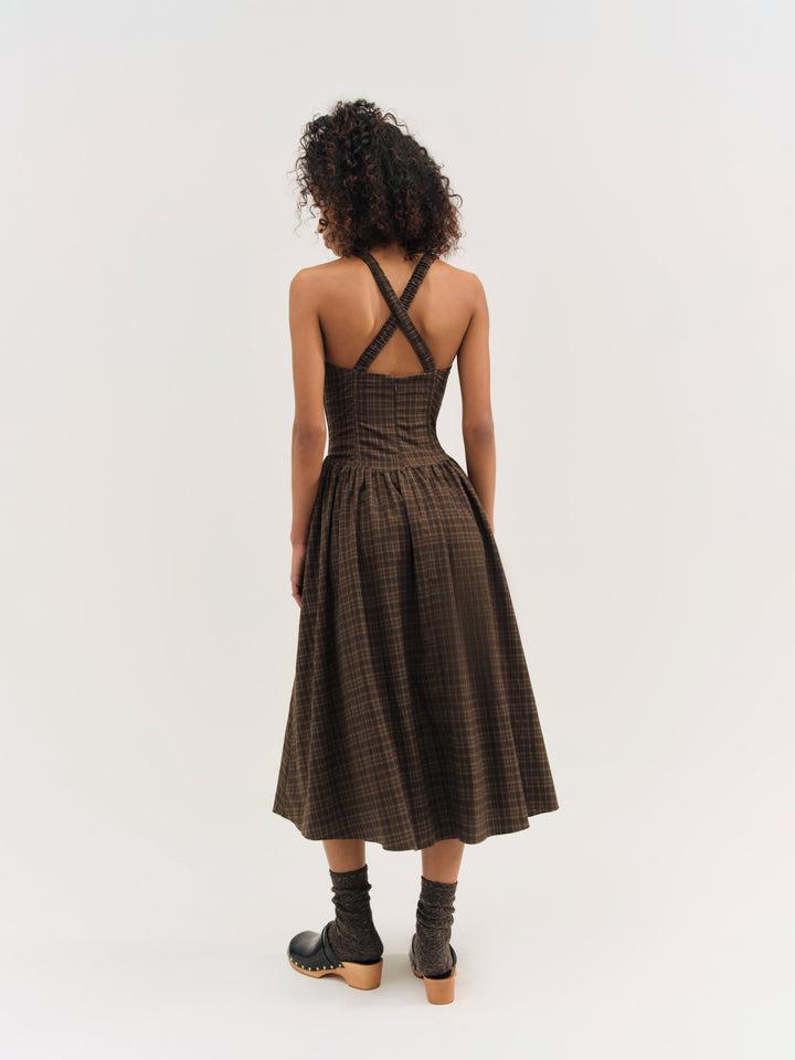 University Plaid Midi Dress — Brown Product Image