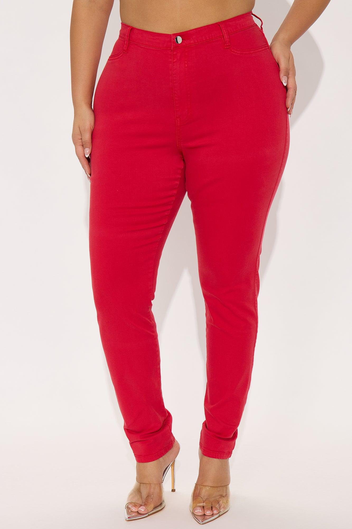 Tall Classic Color High Waist Skinny Jeans - Red Product Image