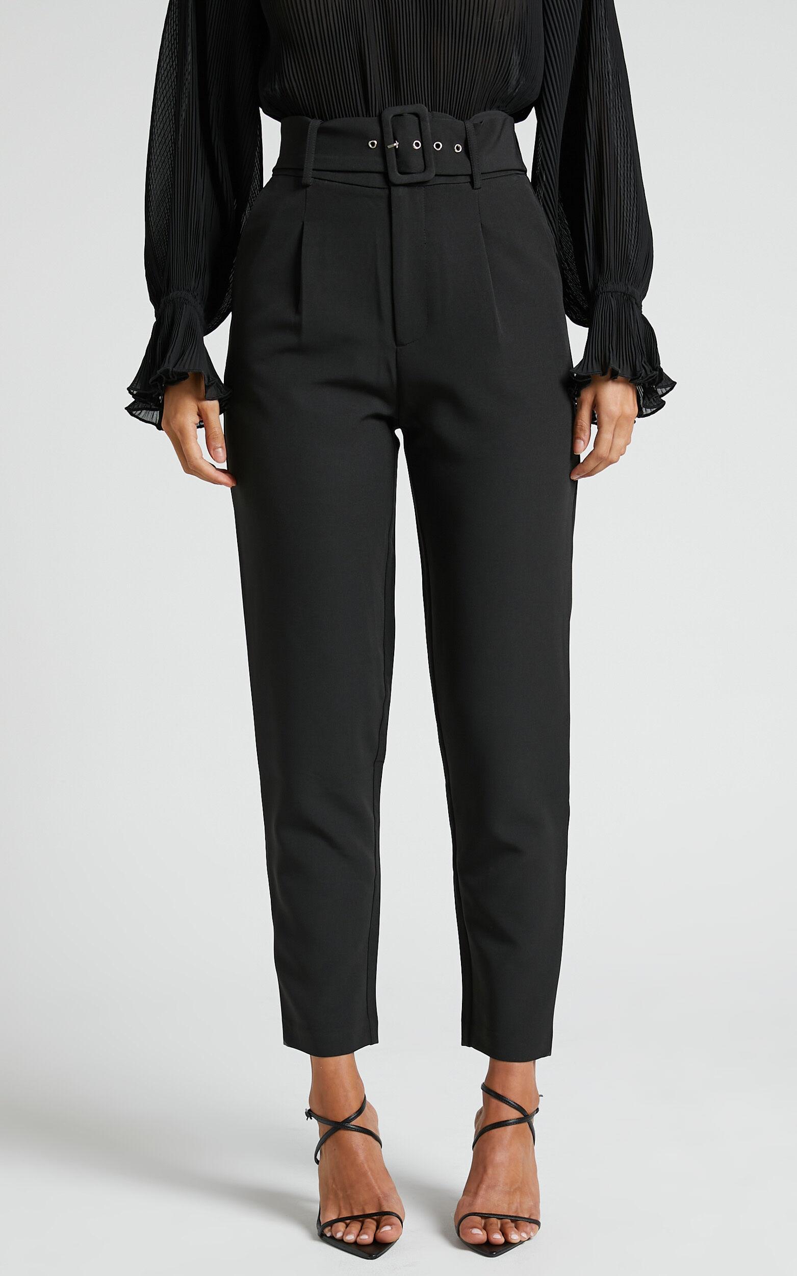Milica Trousers - Belted High Waisted Trousers in Black Product Image