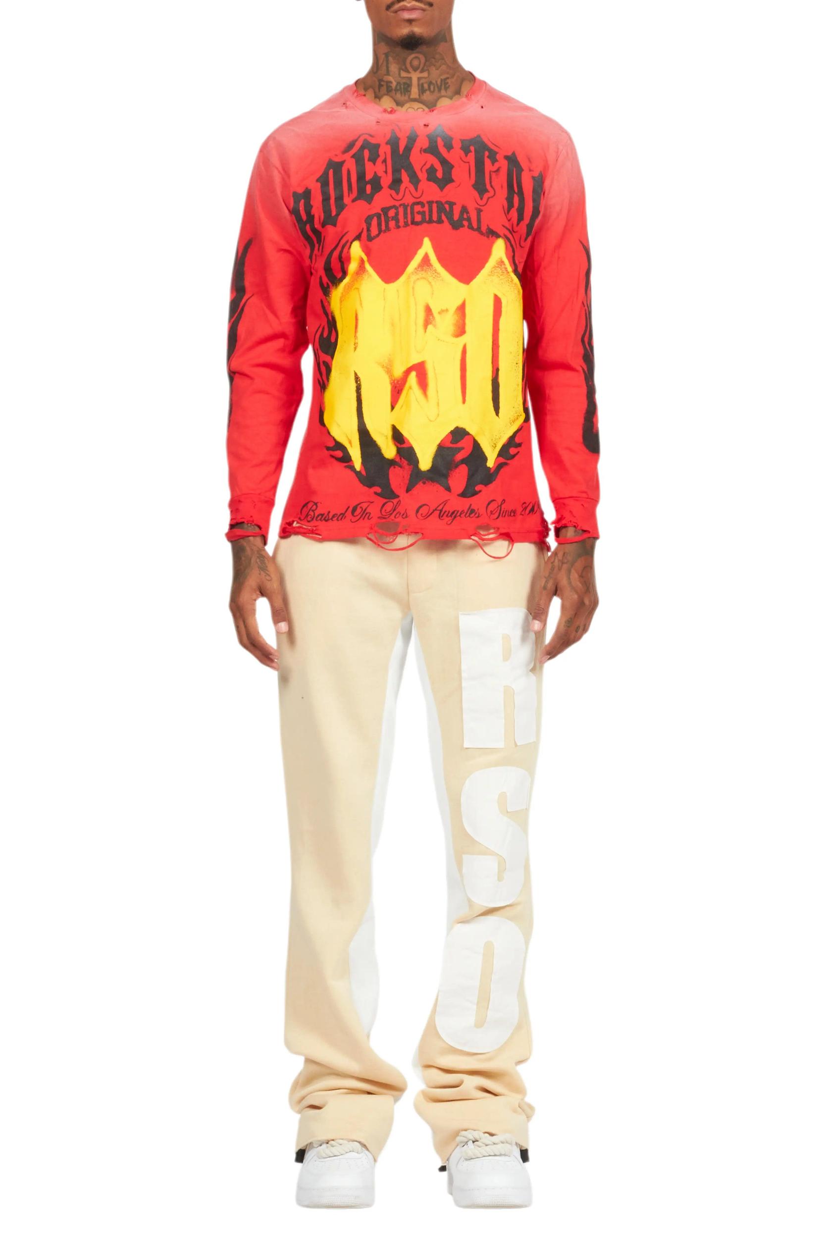 Uko Beige Stacked Baggy Track Pant Male Product Image