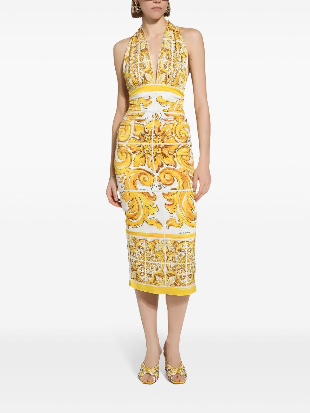 Majolica-print silk midi dress Product Image