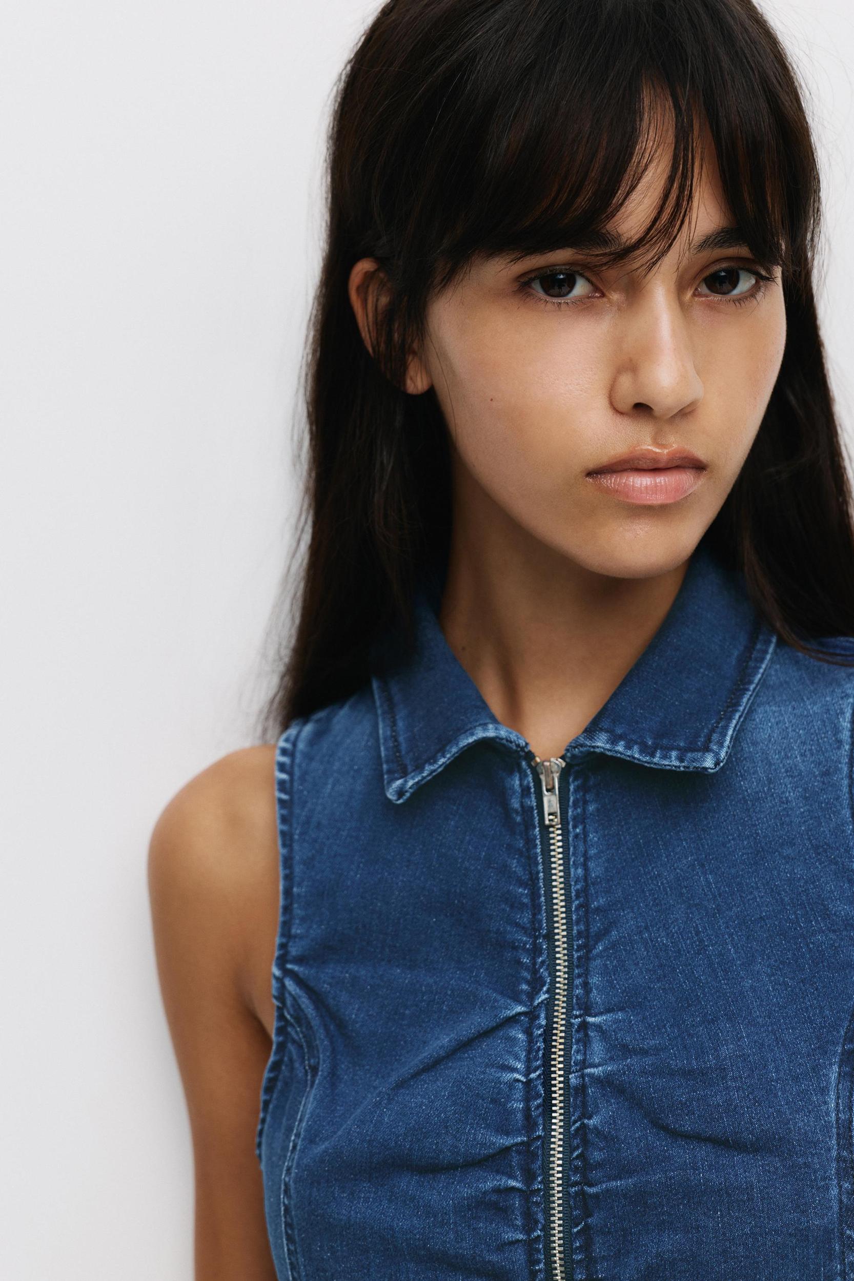 Zip-up denim top Product Image