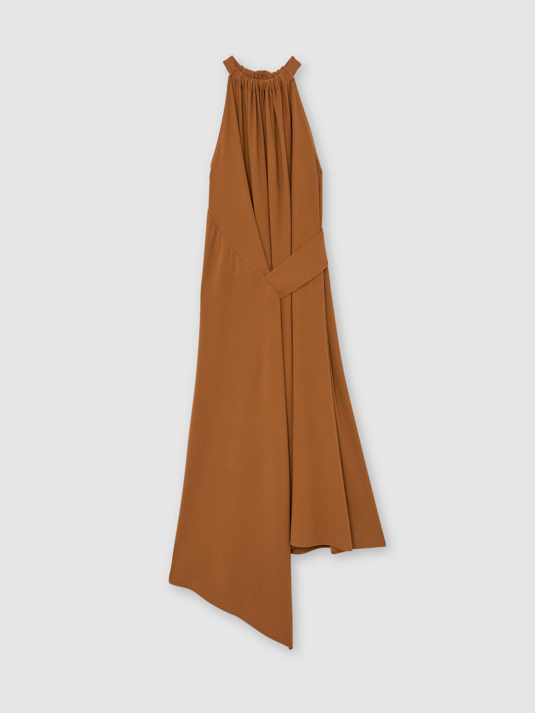 Drape-Detail Sleeveless Midi Dress in Rust Orange Product Image