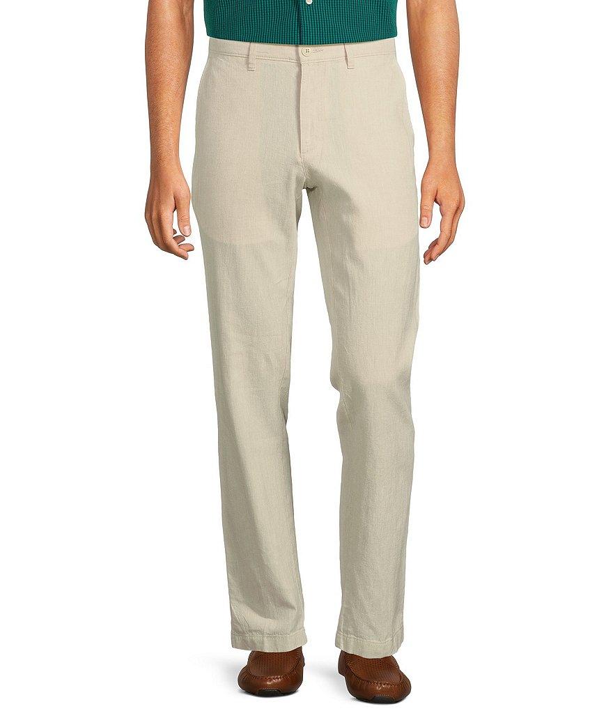 Roundtree & Yorke Andrew Fit Flat Front Solid Linen Chinos Product Image