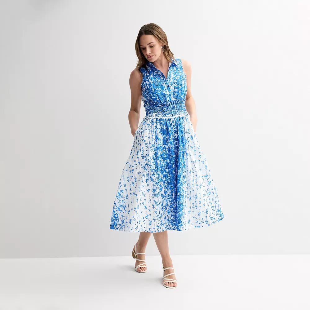 Women's Taylor Sleeveless Fit & Flare Midi Shirt Dress, Size: 4, Alabaster Blue Product Image