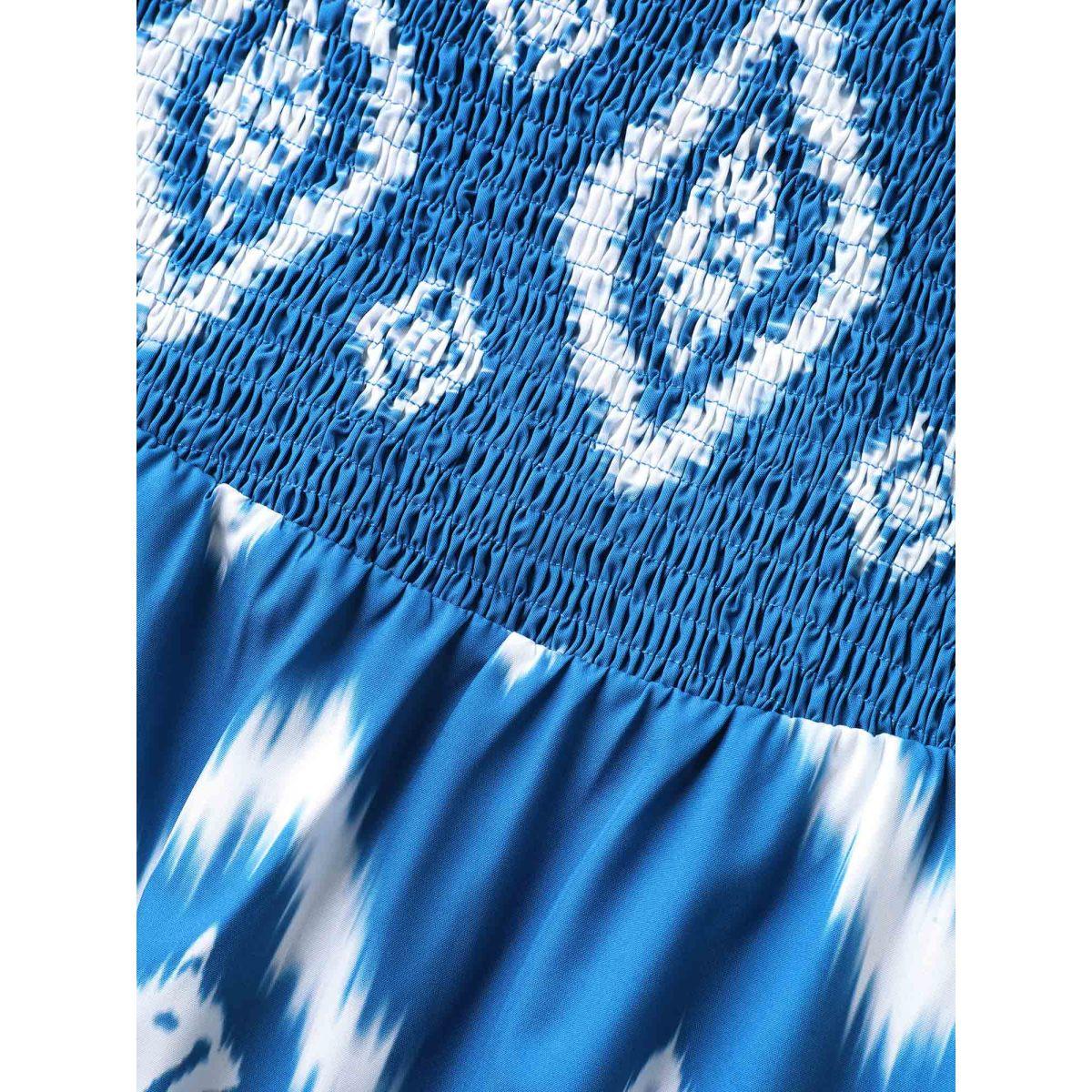 Plus Size Bandana Print Off-Shoulder Pockets Midi Dress Aegean Women Resort Shirred One-shoulder neck Elbow-length sleeve Curvy BloomChic 18-20/2X Product Image