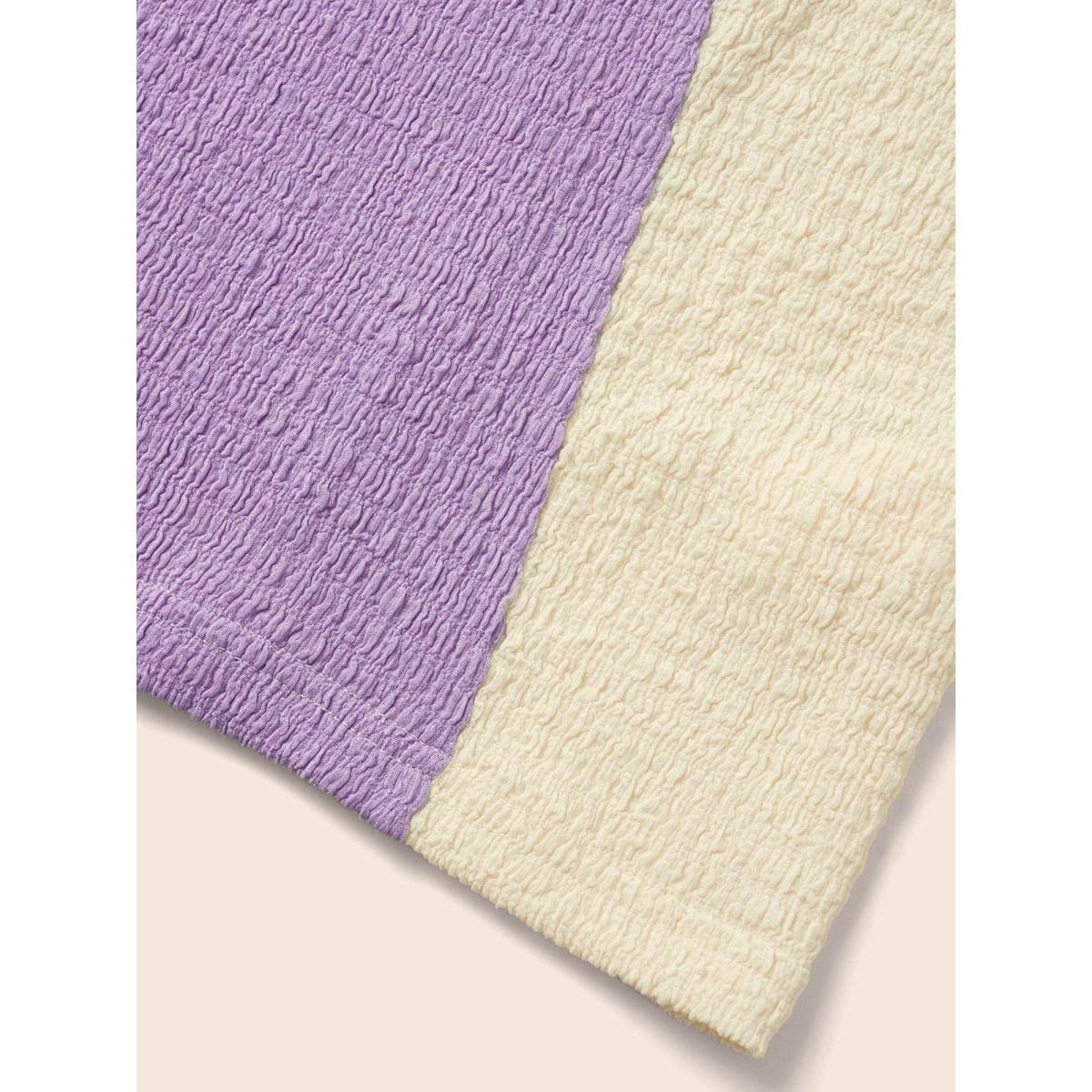 Plus Size Texture Patchwork Contrast Dolman Sleeve T-shirt Lilac Women Elegant Texture Round Neck Everyday T-shirts BloomChic 12/L Product Image