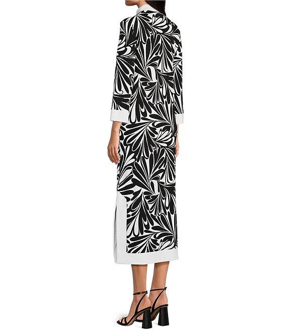 Jude Connally Katie Brushed Jude Cloth Decorative Fan Print Split V-Neck 3/4 Sleeve Midi Dress Product Image