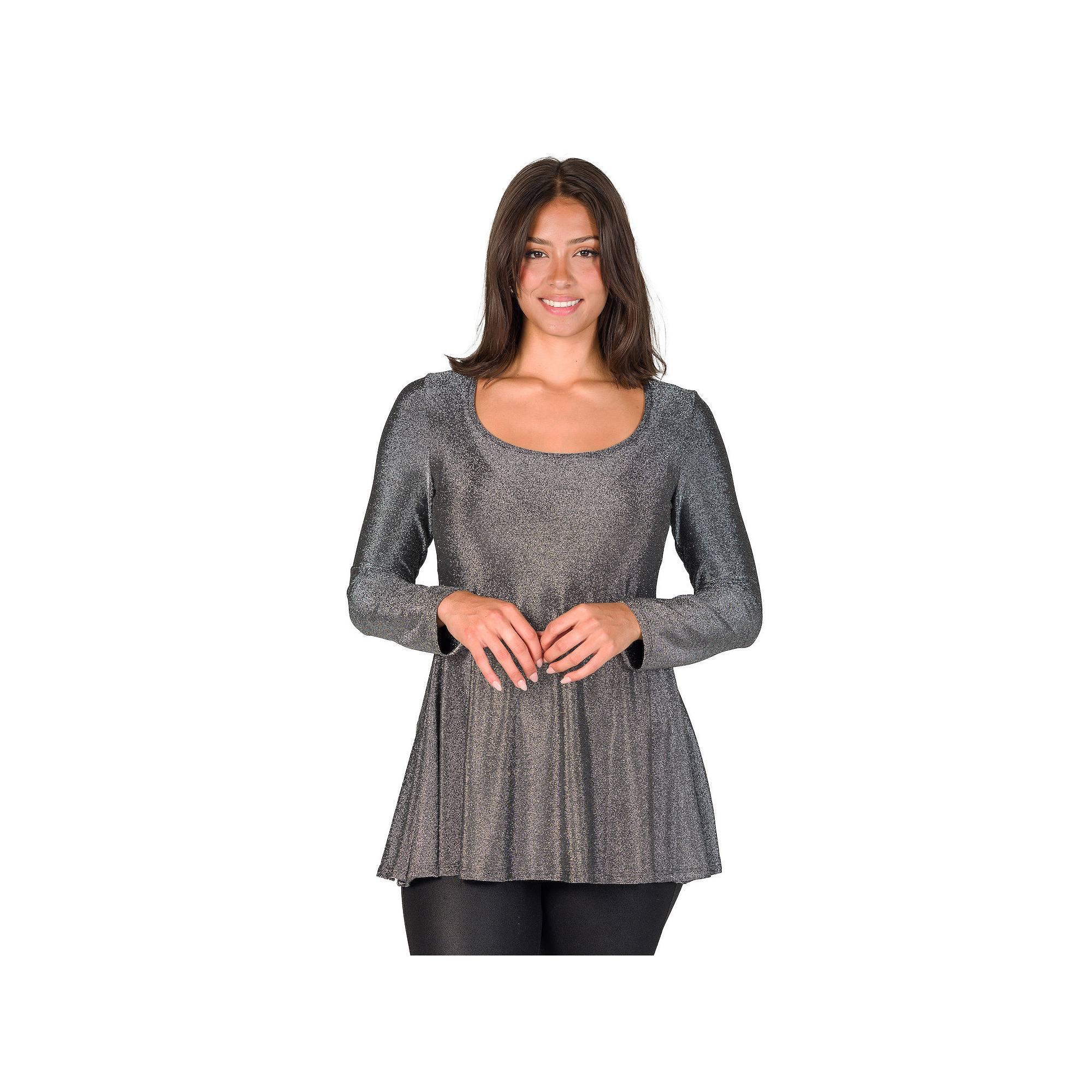 Women's 24Seven Comfort Apparel Shimmery Tunic Top,  Product Image