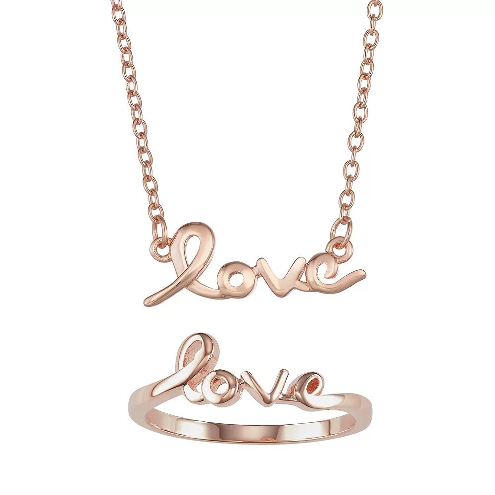 Necklace & Ring 2-piece "Love" Jewelry Set, Women's, Size: 7, 18k Rose Gold Plated Product Image