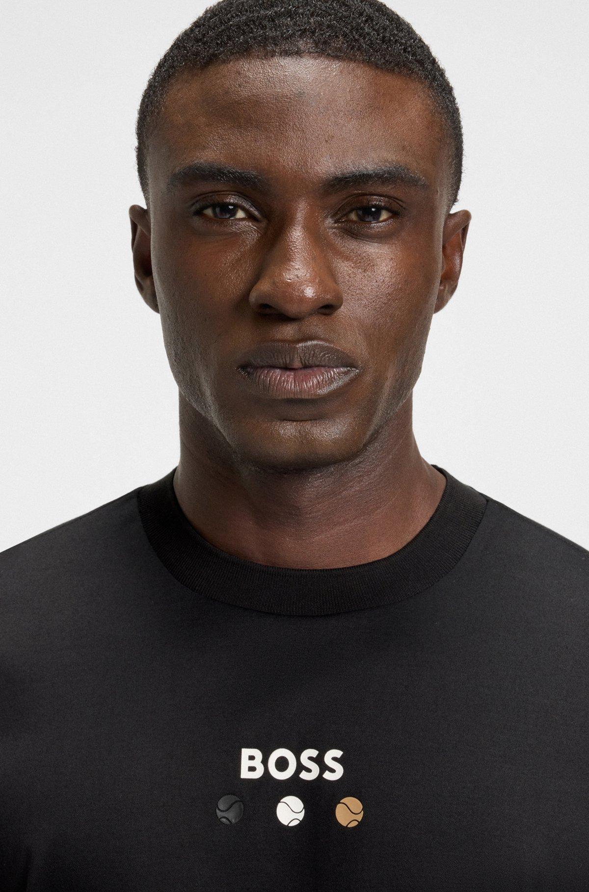 BOSS - Pima-cotton T-shirt with tennis ball graphics - Black Product Image