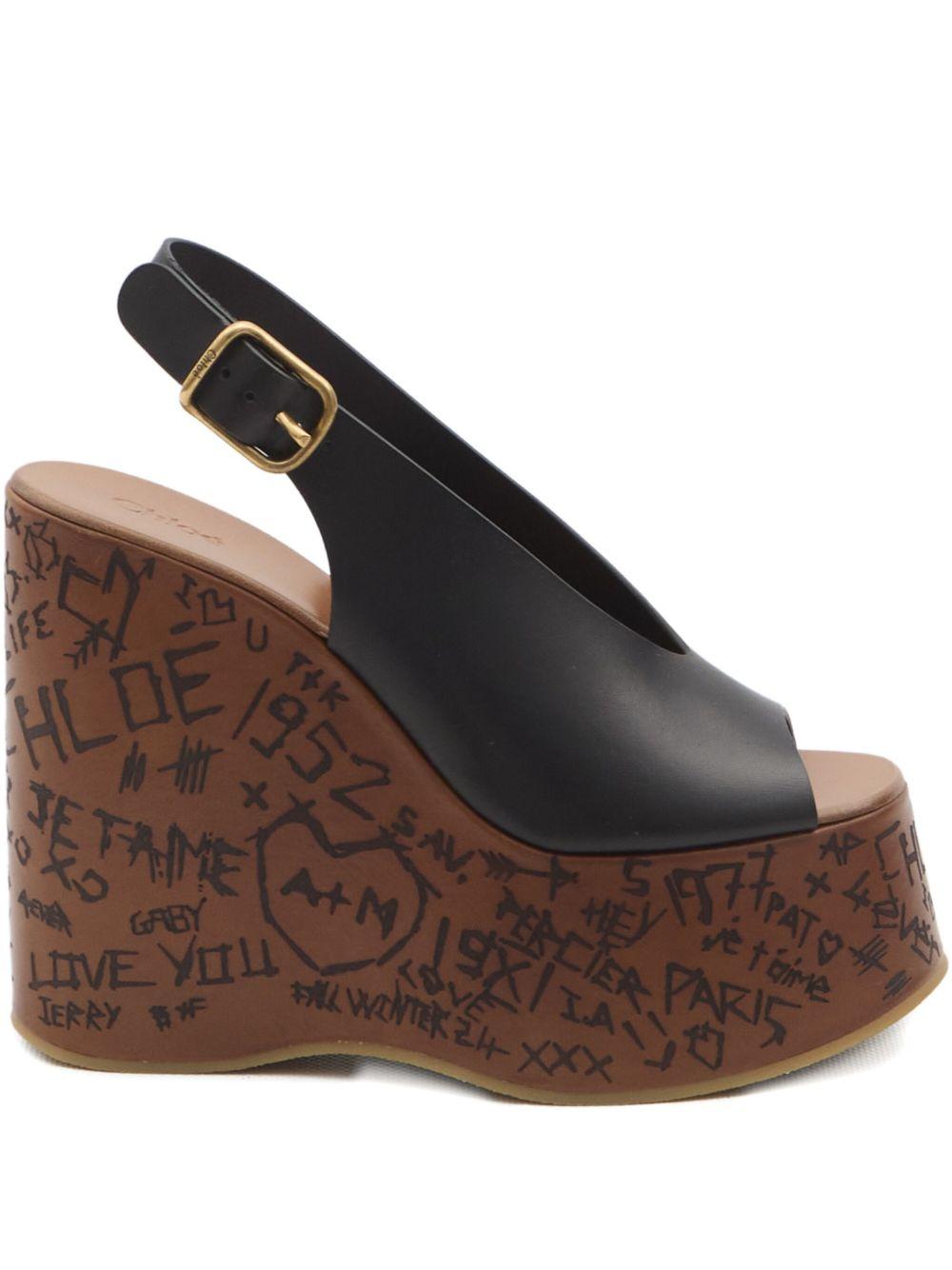 CHLOÉ Maxime Leather Slingback Platform Wedge Sandals In Black Product Image