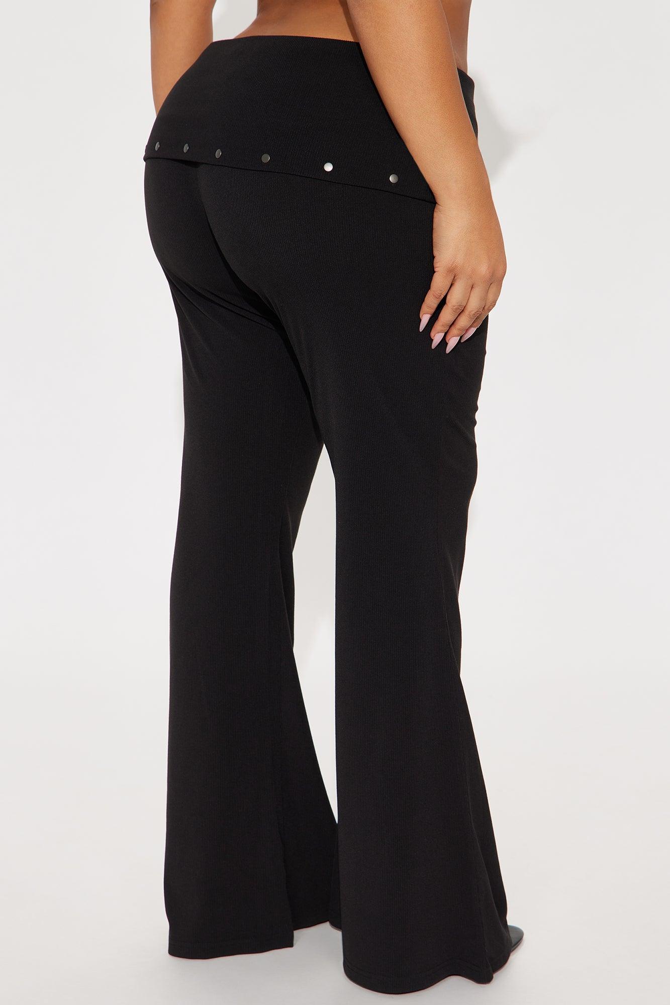 Bayley Foldover Waistband Ribbed Flare Pant - Black Female Product Image