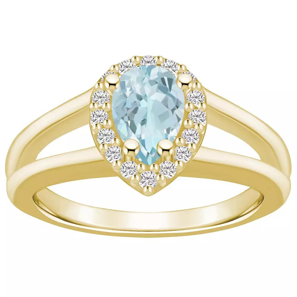 Alyson Layne 10k White Gold Pear Shape Gemstone 1/6 Carat T.W. Diamond Halo Ring, Women's, Size: 7, Aquamarine Product Image
