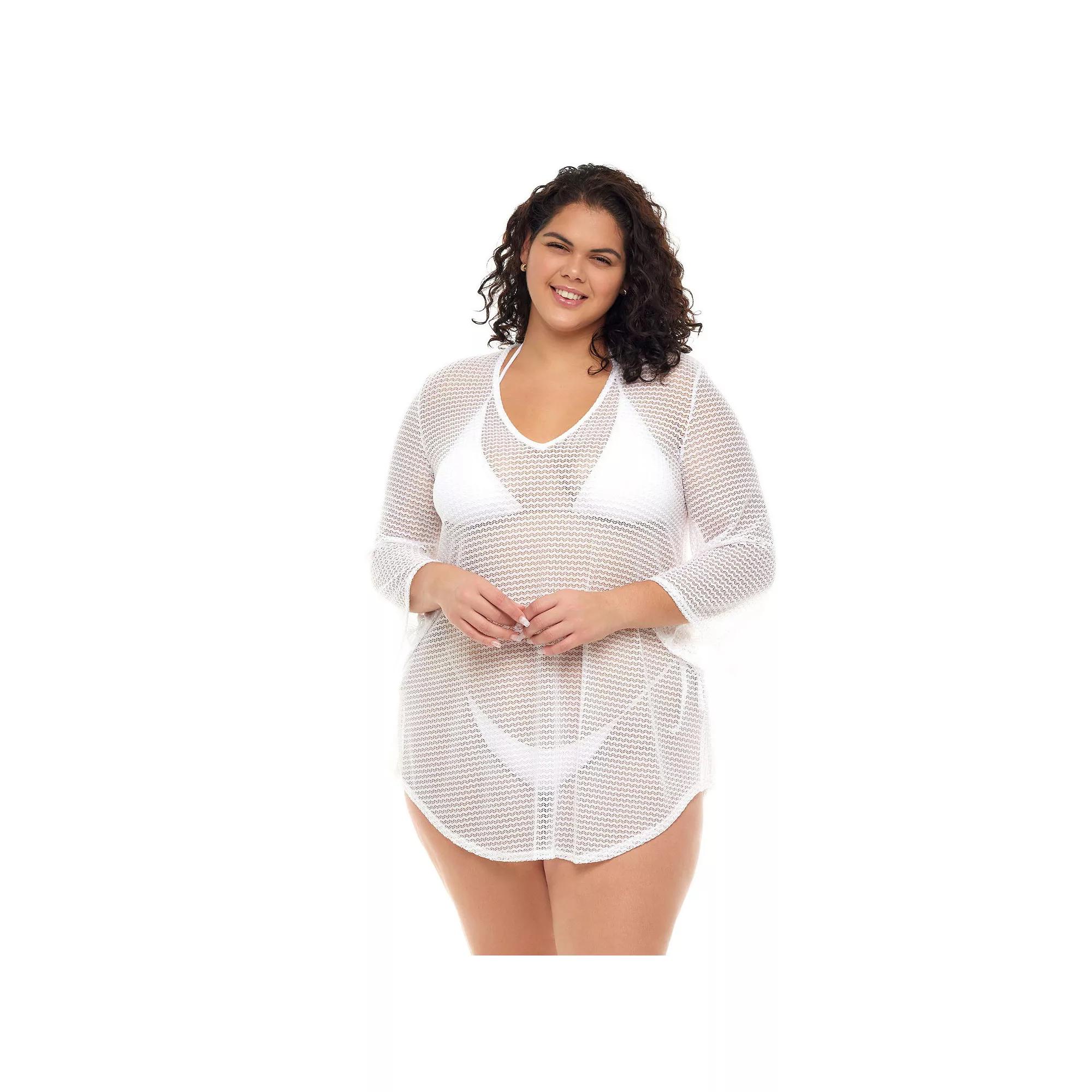 Plus Size Jordan Taylor Bell-Sleeve Swim Cover-Up Tunic, Women's, Size: 2XL, White Product Image