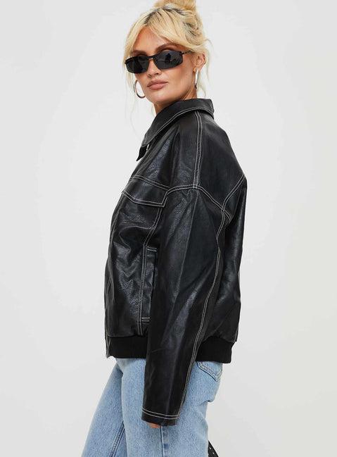 Kingsley Contrast Stitch Pu Jacket Black Product Image