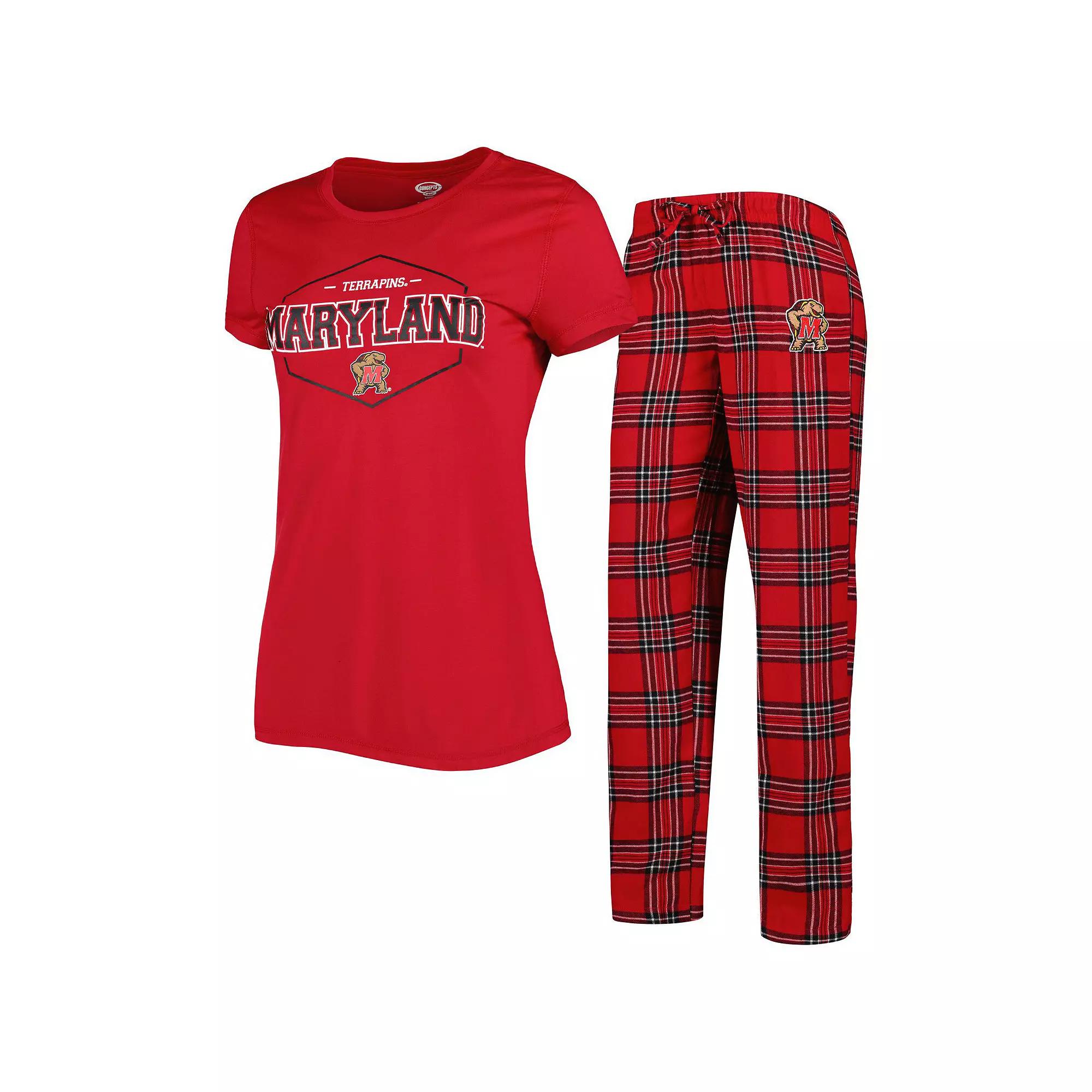 Women's Concepts Sport Red/Black Maryland Terrapins Badge T-Shirt & Flannel Pants Sleep Set, Size: 3XL Product Image