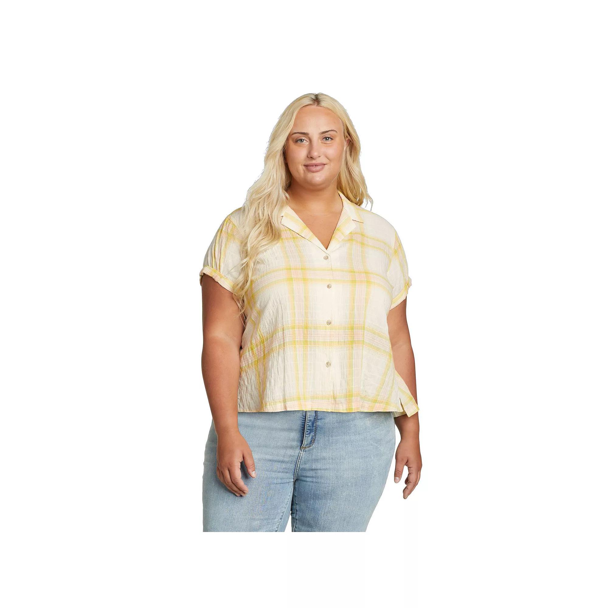 Plus Size Eddie Bauer Plaid Packable Camp Shirt, Women's, Size: 1XL, Gold Dust Product Image