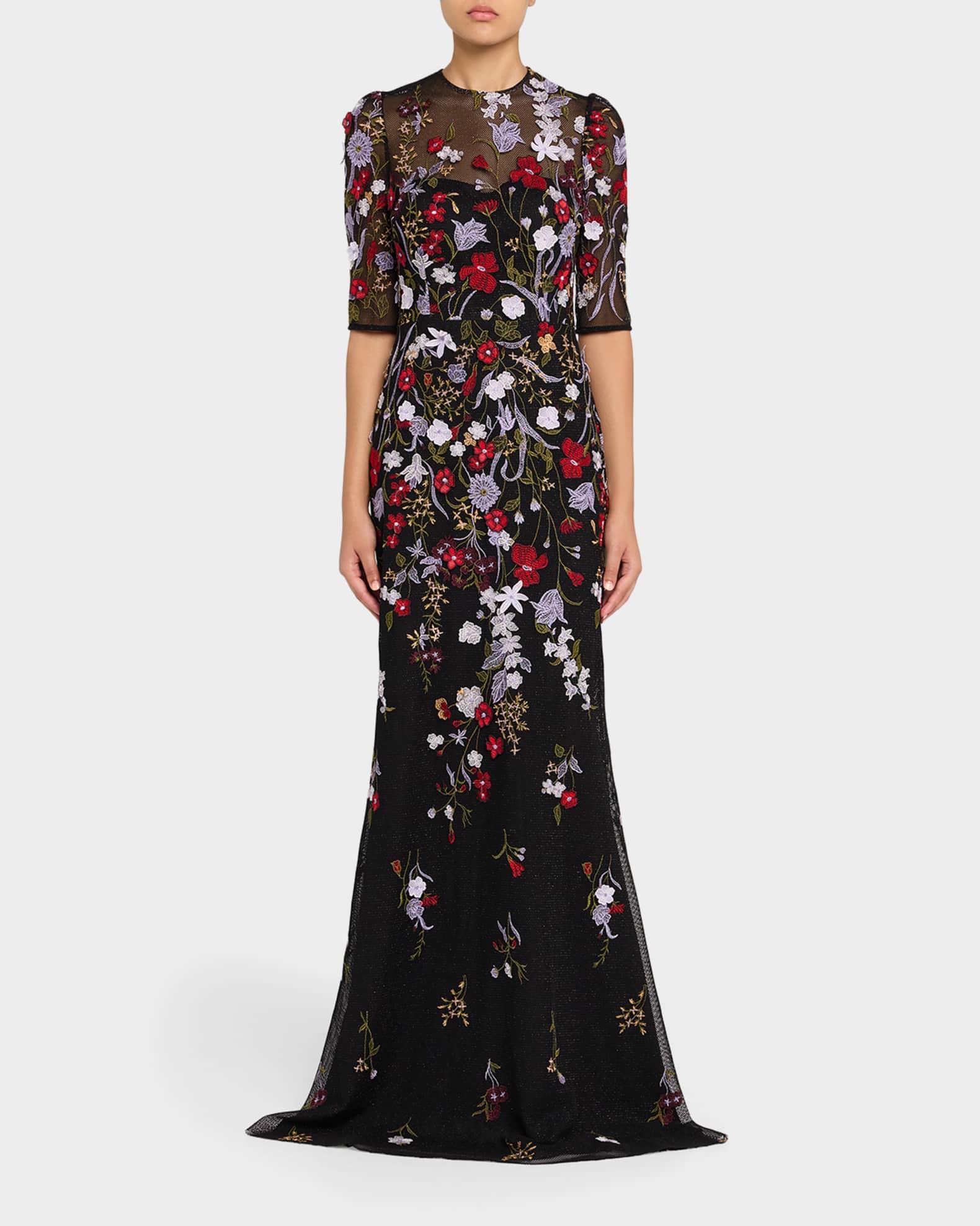 Floral-Embroidered Shimmer Mesh Gown Product Image