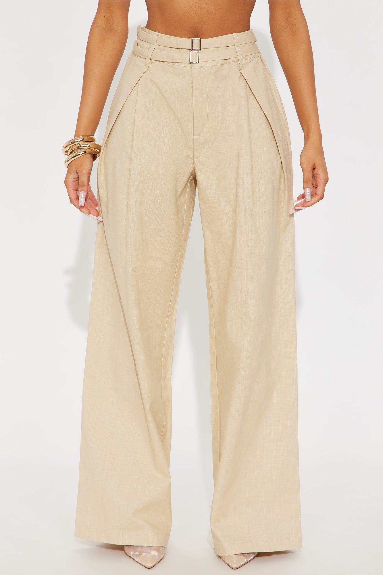 Peyton Wide Leg Double Belted Linen Pant - Khaki Product Image