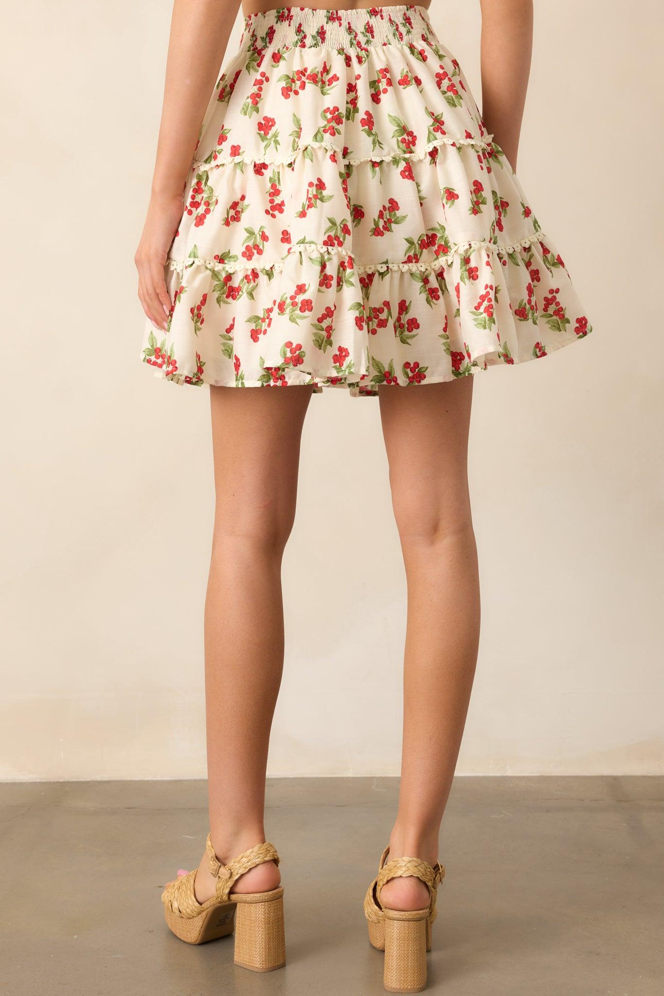 Take The Lead Ivory Floral Berry Tiered Mini Skirt Product Image