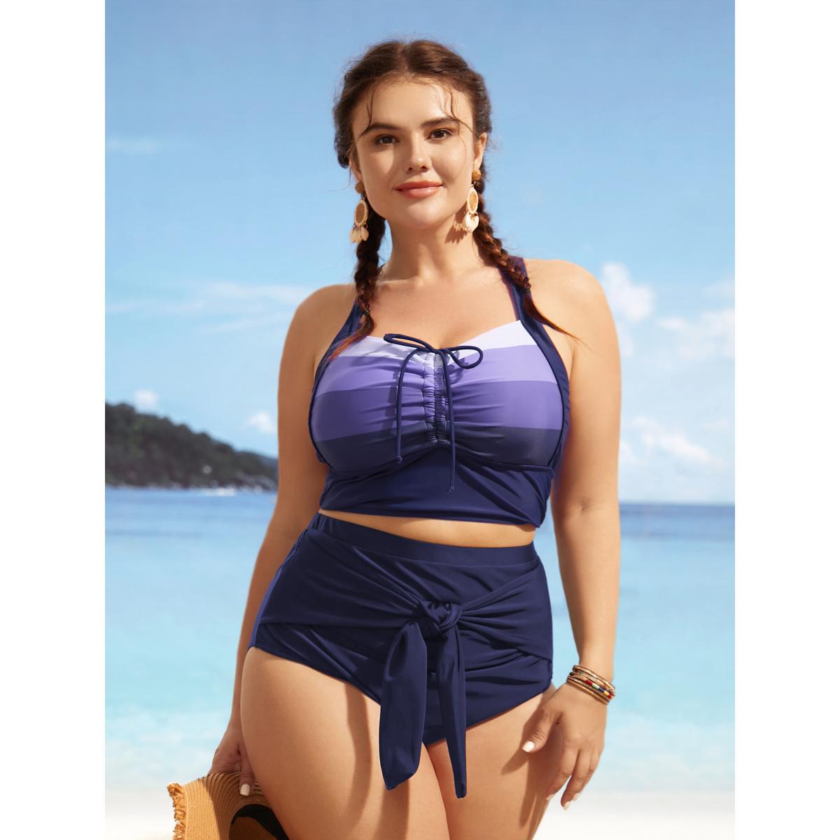 Plus Size High Rise Tie Knot Gathered Swim Bottom Women's Swimwear Indigo Beach Tie knot High stretch Skinny High Rise Curve Swim Bottoms BloomChic 14-16/1X Product Image