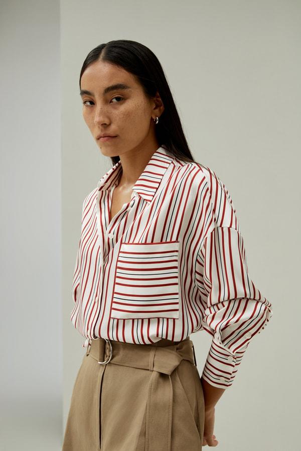 Oversized Striped Silk-Twill Shirt Product Image