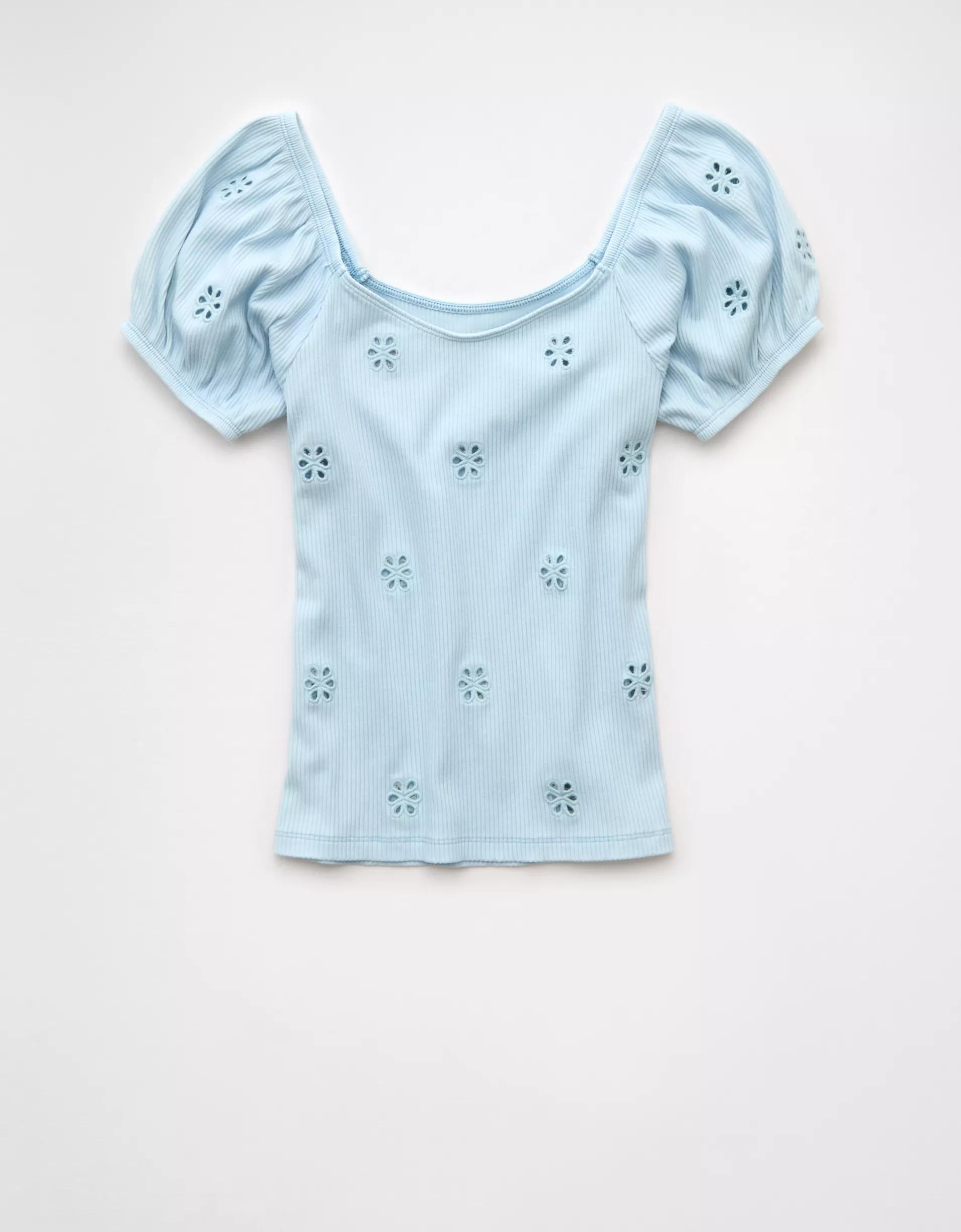 AE Puff Sleeve Embroidered Shirt Product Image