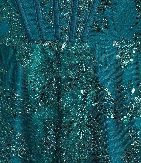 Blondie Nites Glitter Pattern V-Neck Spaghetti Straps Corset Tie-Back Gown Product Image