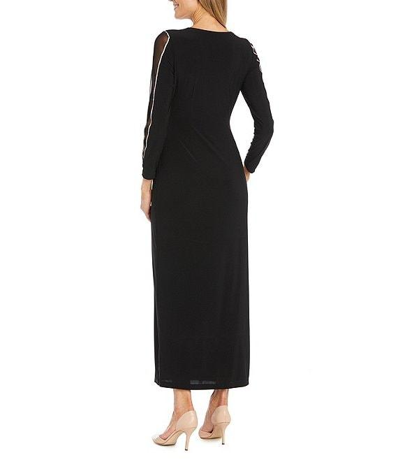 R & M Richards Mesh V-Neck 3/4 Sleeve Wrap Dress Product Image