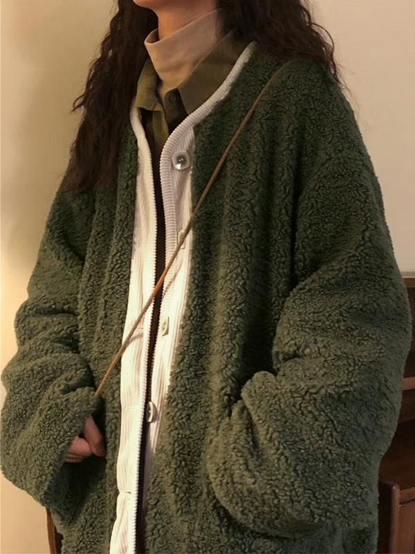 Lambswool Splice Loose Cardigan Jacket Product Image