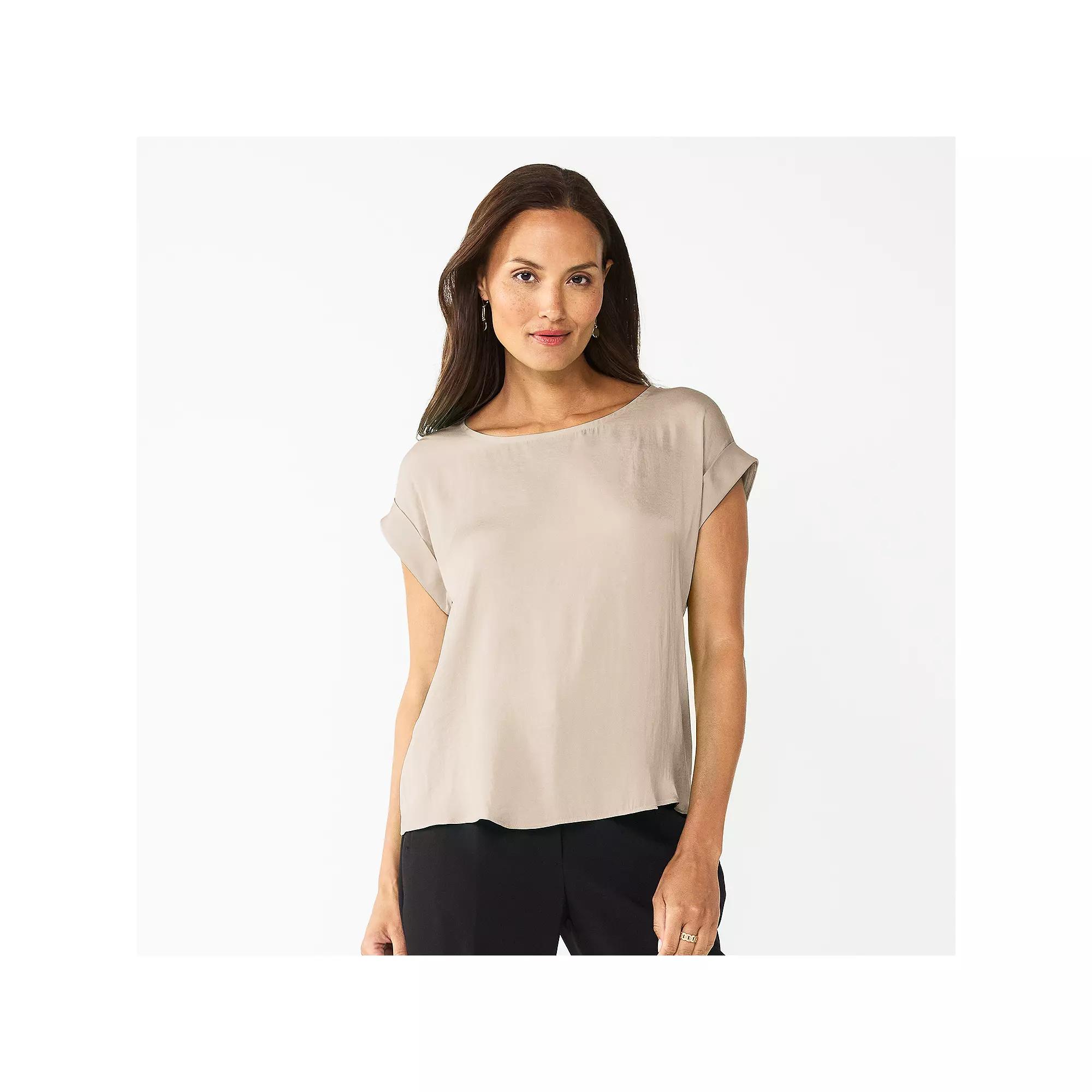 Women's Nine West Roll Cuff Woven Tee,  Product Image