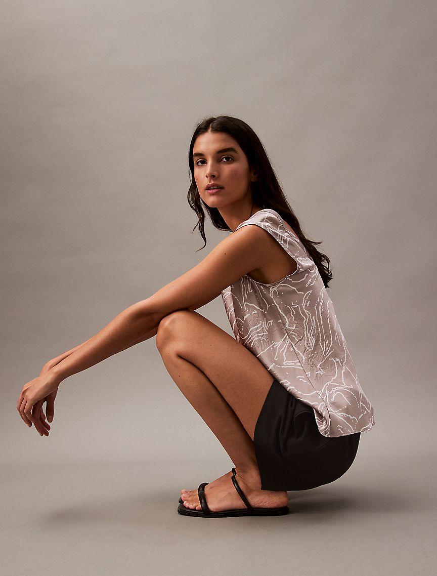 Crushed Satin Print Tank Top Product Image