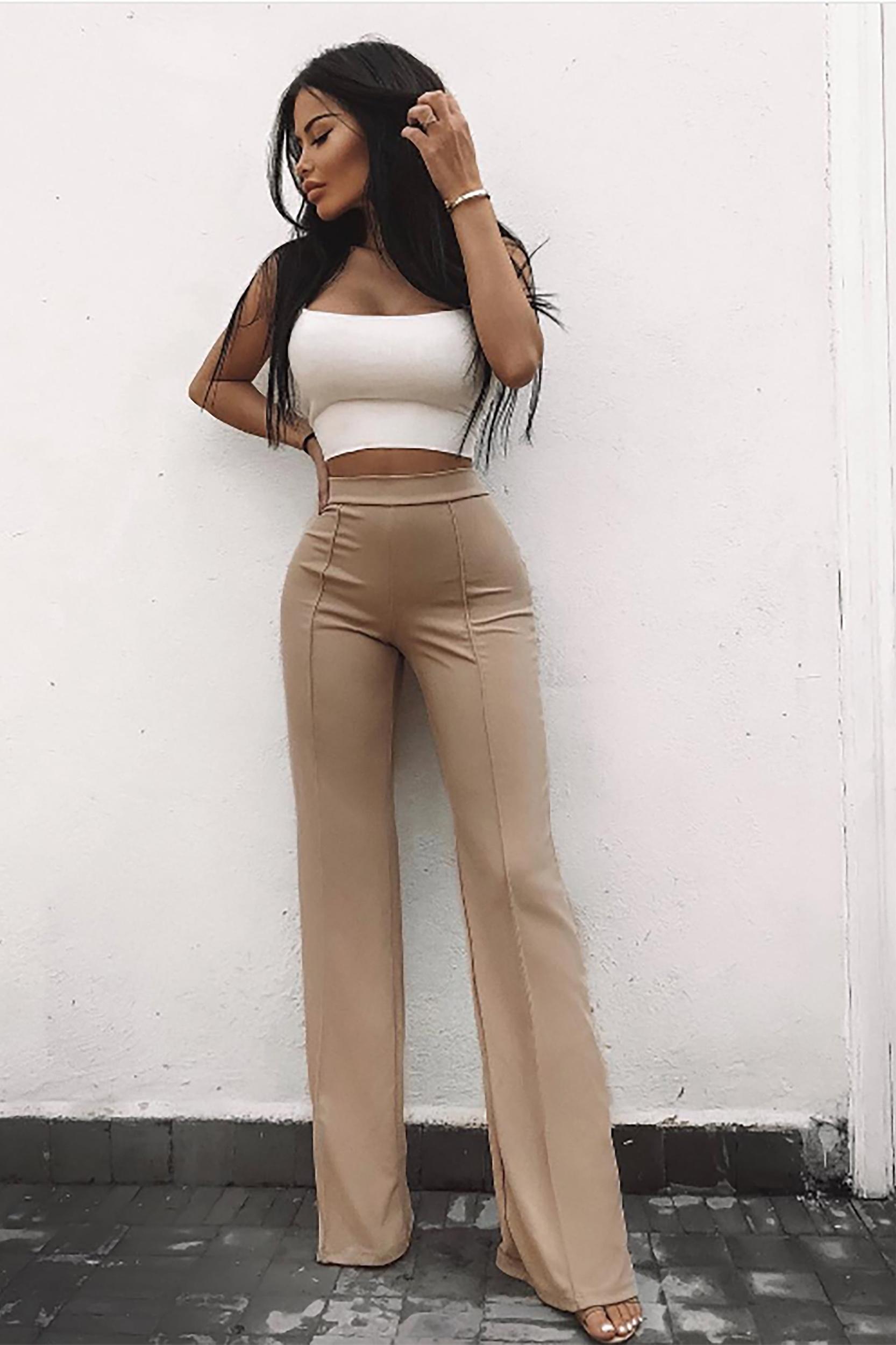 Victoria High Waisted Dress Pants - Taupe Product Image