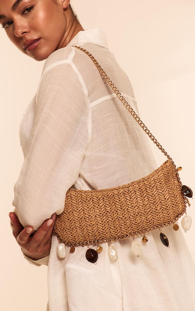 Gold Raffia Charm Slim Shoulder Bag Product Image