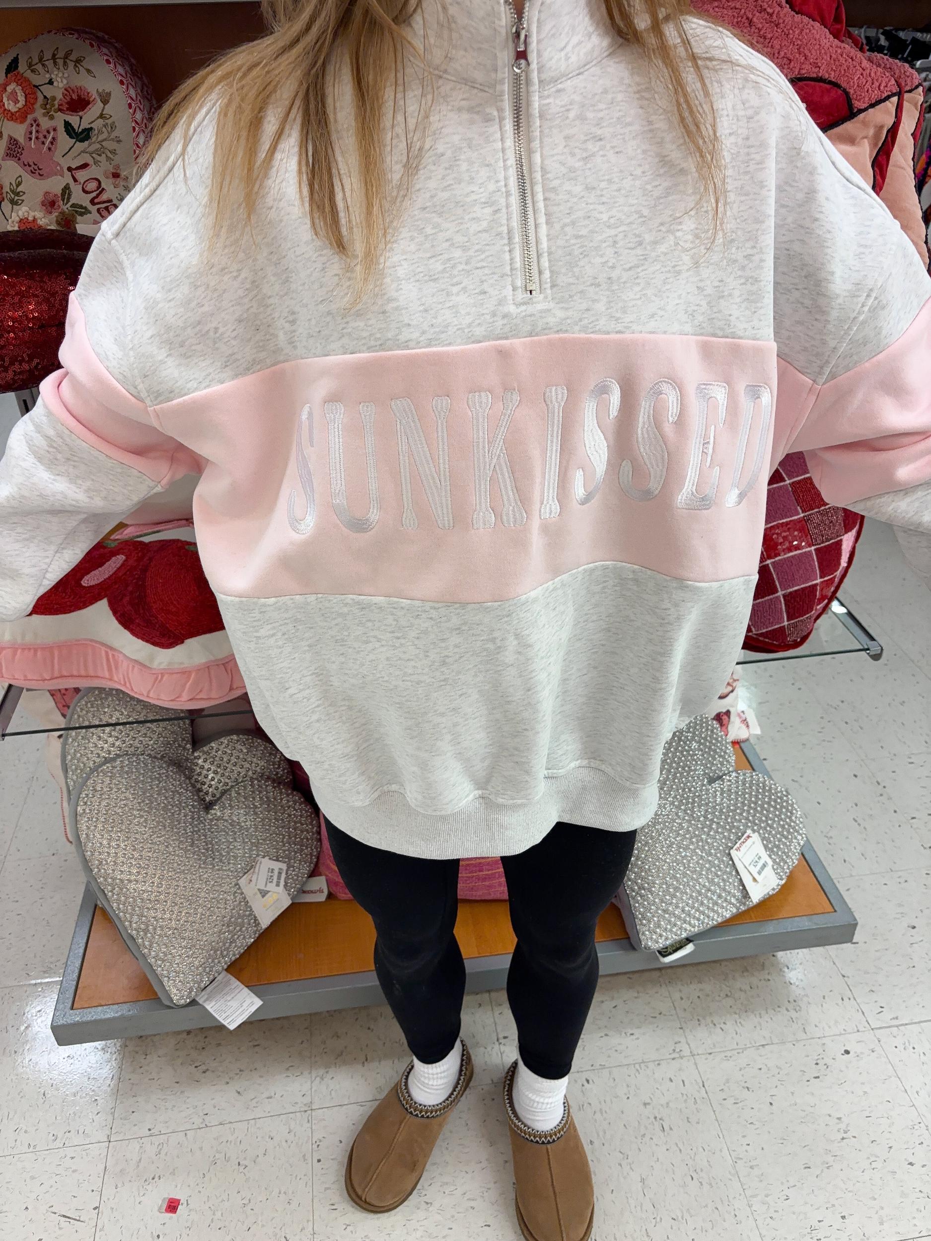 Pearl Grey And Pink Sunkissed Embroider Quarter-Zip Product Image