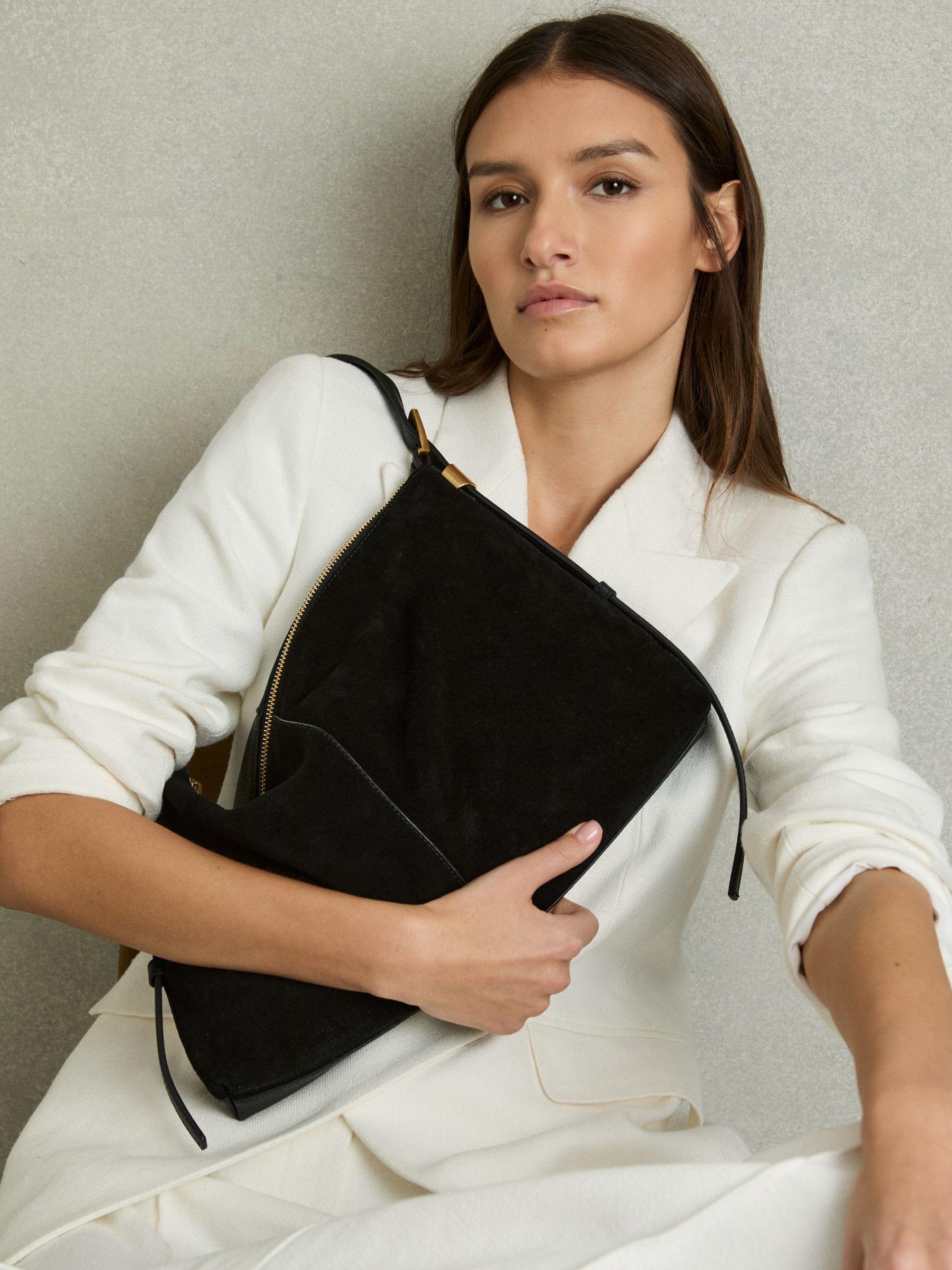 Suede And Leather Shoulder Bag in Black Product Image
