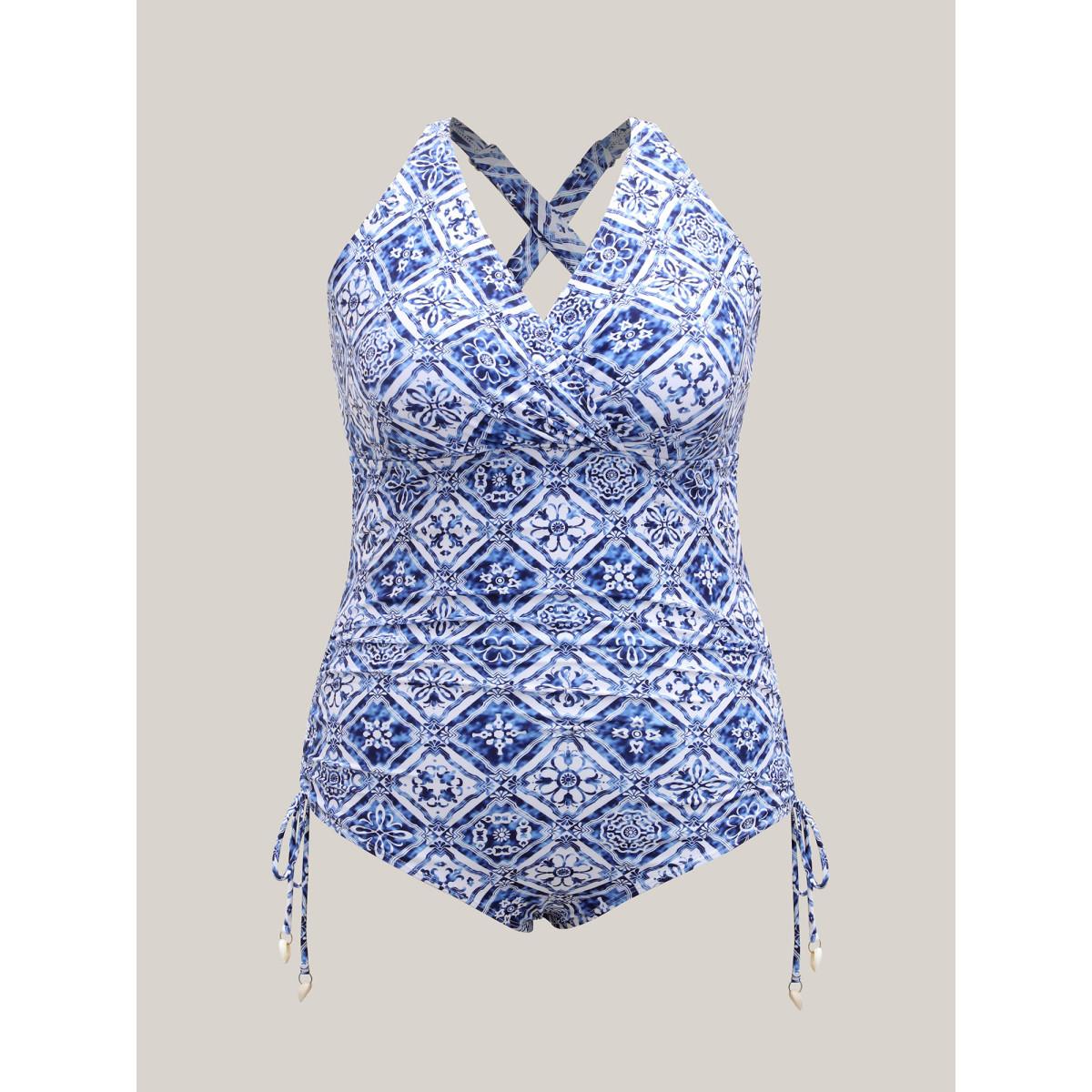 Plus Size Tropical Paradise Ruched One-Piece Swimsuit Women's Swimwear Originalwhite Resort Gathered Curve Bathing Suits High stretch One Pieces BloomChic 14-16/1X Product Image