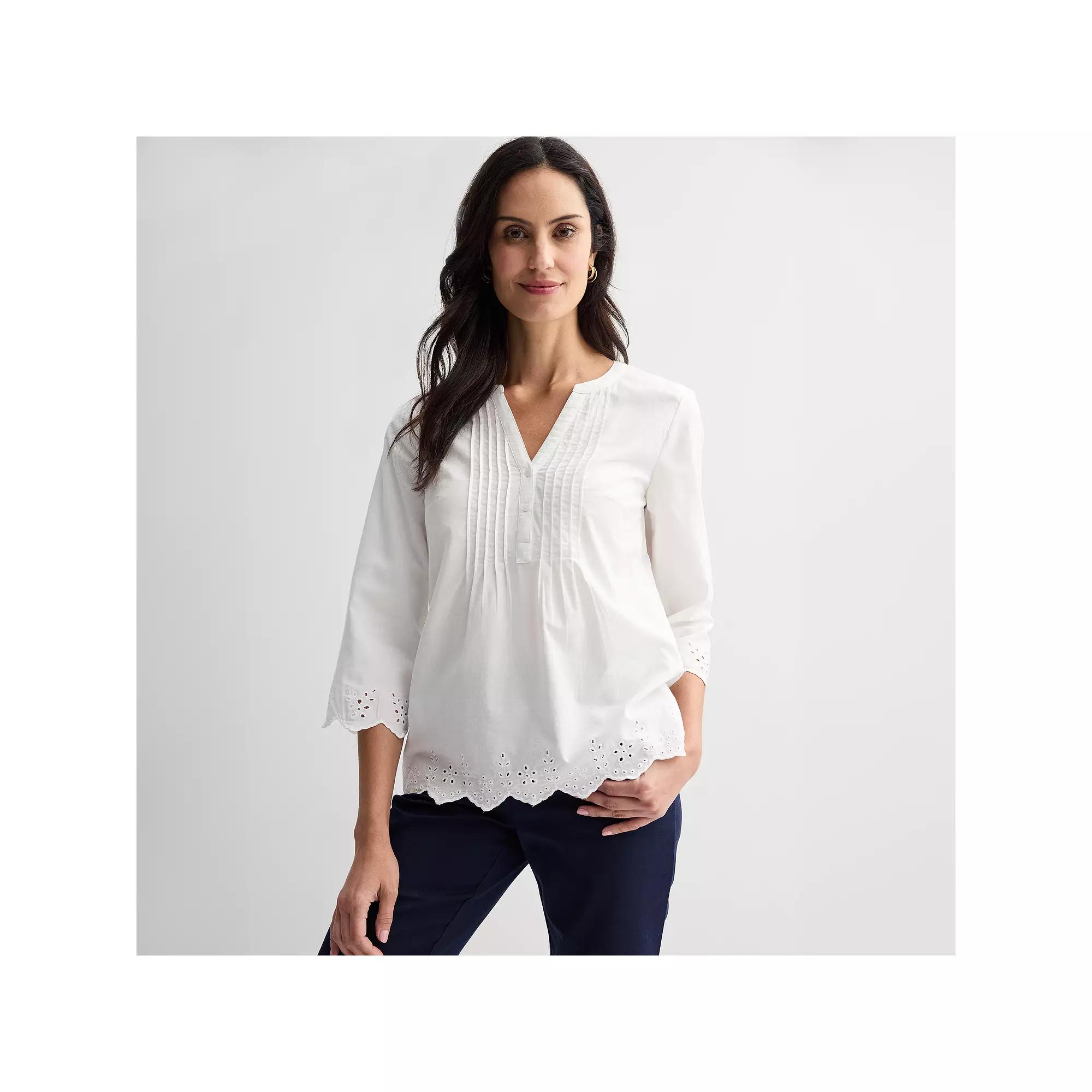 Women's Croft & Barrow® Eyelet Pleat Top, Size: Large, Bright White Product Image